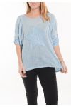 DI GRANDI DIMENSIONI T-SHIRT STAR PAILLETTES 5058 BLU