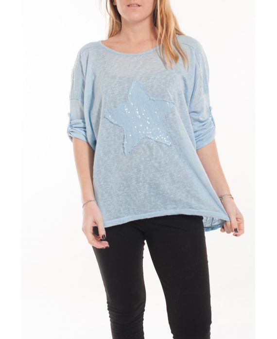 DI GRANDI DIMENSIONI T-SHIRT STAR PAILLETTES 5058 BLU