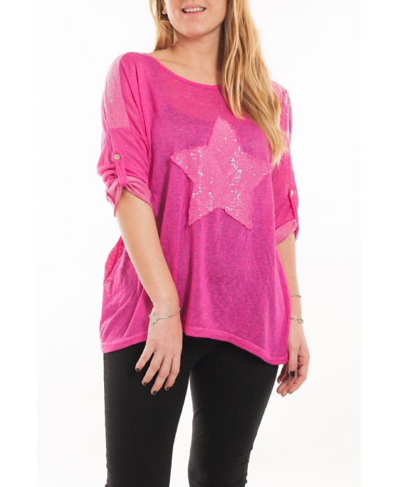 GROTE MAAT T-SHIRT STAR PAILLETTEN 5058 FUCHSIA