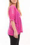 GROßE GRÖßE T-SHIRT STERN PAILLETTEN 5058 FUSHIA