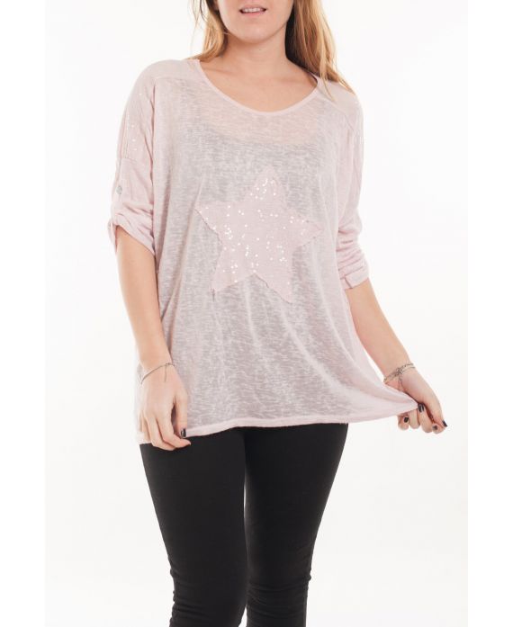 DI GRANDI DIMENSIONI T-SHIRT STAR PAILLETTES 5058 ROSA