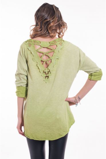 T-SHIRT RETRO IN PIZZO 5047 ANICE VERDE