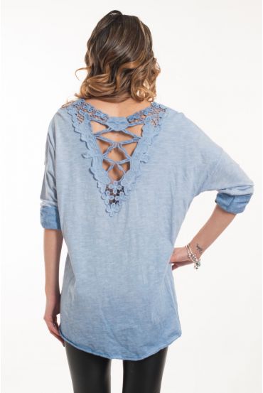 T-SHIRT RETRO IN PIZZO 5047 BLU