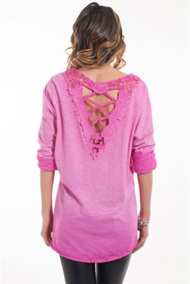 T-SHIRT RETRO IN PIZZO 5047 FUSHIA