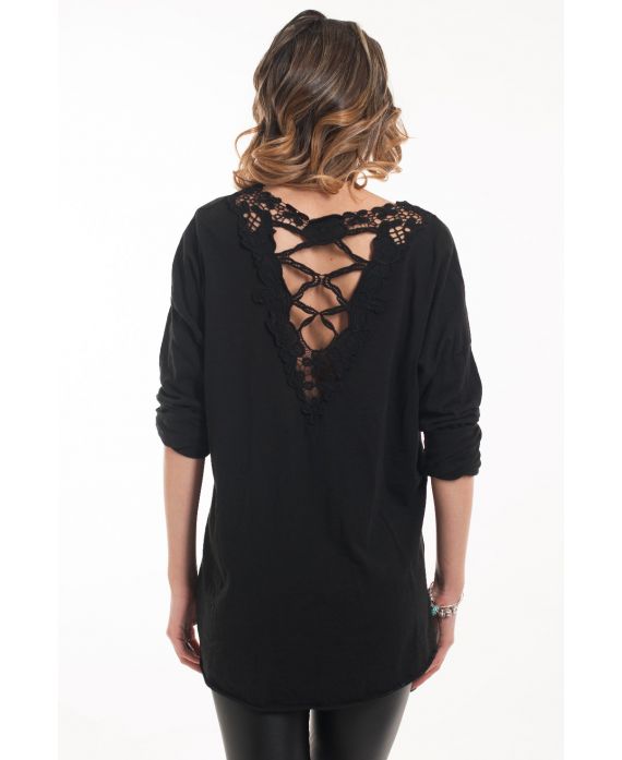 T-SHIRT RETRO IN PIZZO 5047 NERO