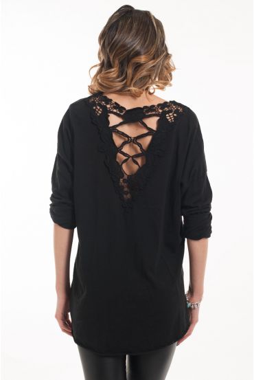 T-SHIRT RETRO IN PIZZO 5047 NERO