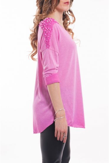 T-SHIRT SCHULTERN PERLEN 5046 FUSHIA