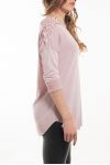 T-SHIRT EPAULES PERLES 5046 ROSE