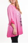 GRANDE TAILLE T-SHIRT FLOCAGE 5079 FUSHIA