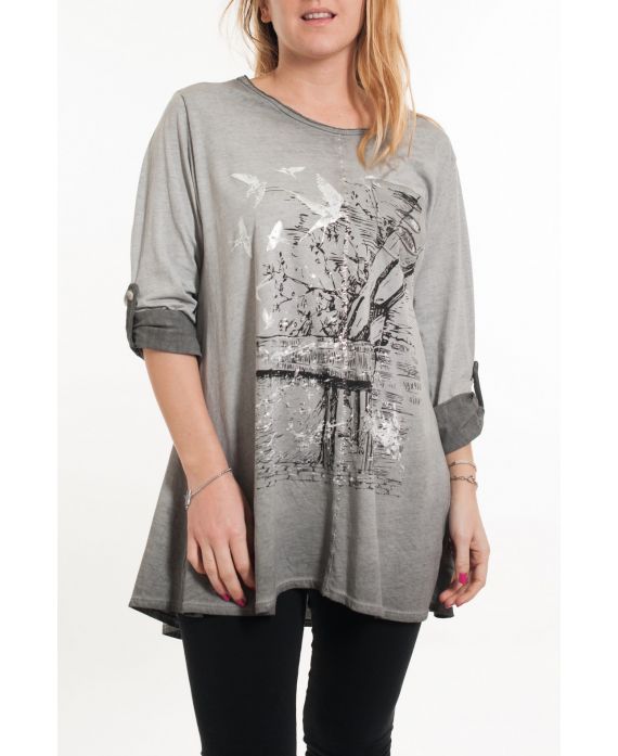 GRANDE TAILLE T-SHIRT FLOCAGE 5079 GRIS