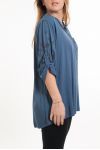 GROOT FORMAAT BLOUSE MOUWEN AFGEDRUKT 5080 BLAUW