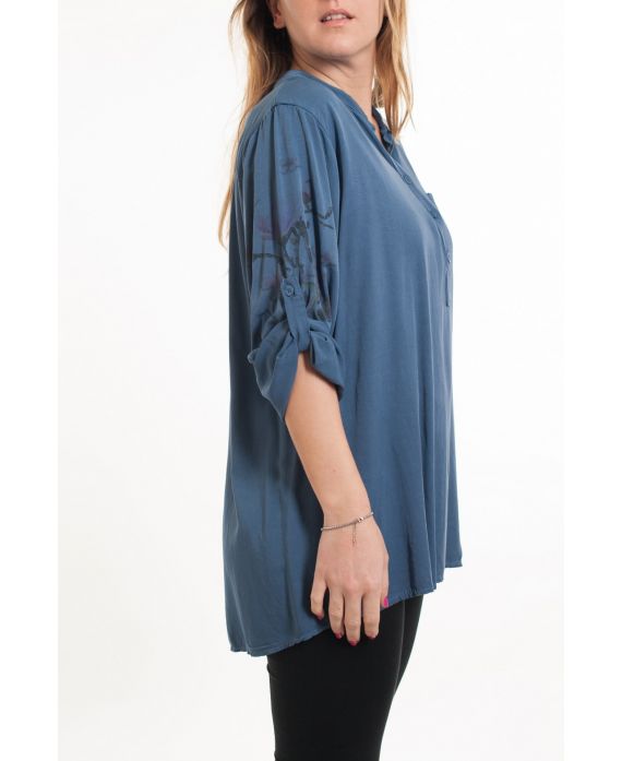 GROOT FORMAAT BLOUSE MOUWEN AFGEDRUKT 5080 BLAUW