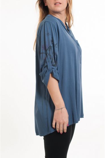 GROOT FORMAAT BLOUSE MOUWEN AFGEDRUKT 5080 BLAUW