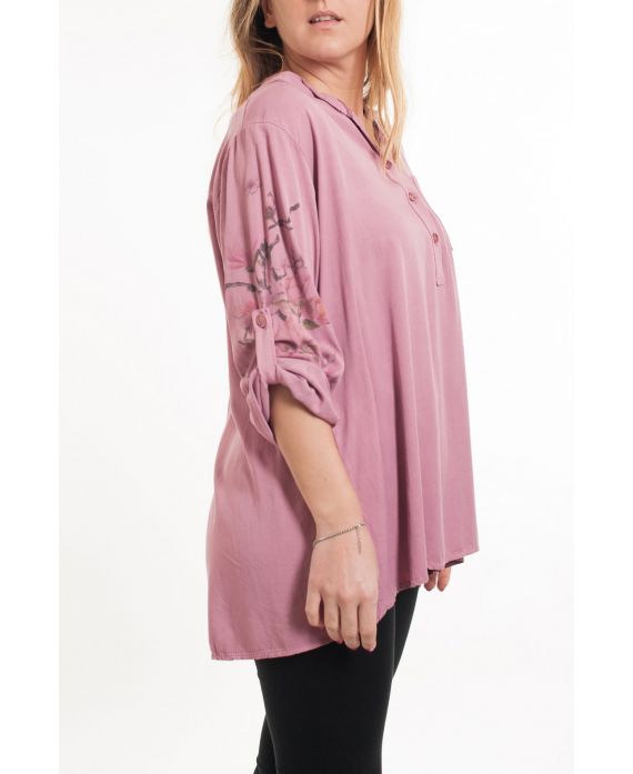 GROOT FORMAAT BLOUSE MOUWEN AFGEDRUKT 5080 ROSE