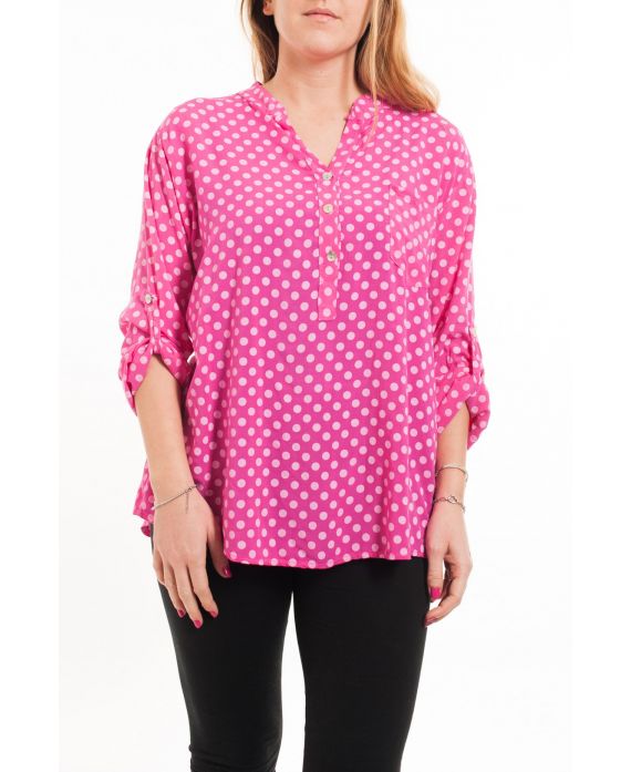 GRANDE TAILLE CHEMISIER A POIS 5081 FUSHIA