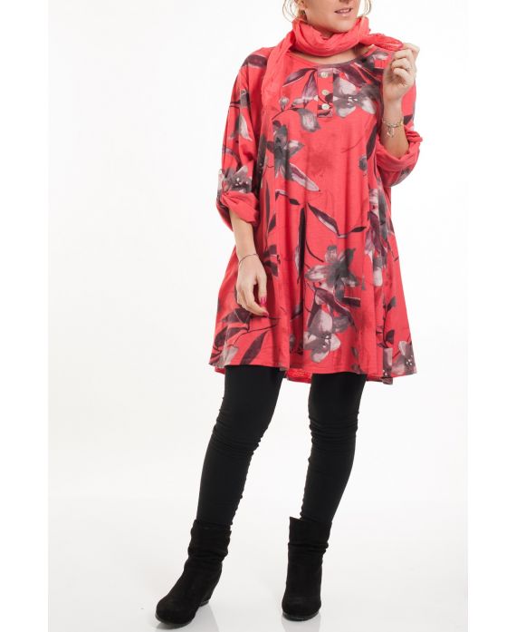 LARGE SIZE TUNIC + SCARF 5083 CORAL