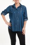 DI GRANDI DIMENSIONI CAMICIA EFFETTO JEANS PERLINE 5096 BLU