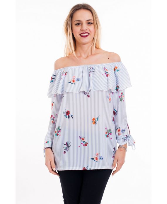 BLOUSE RAYEE EPAULES DENUDEES 5075 BLEU