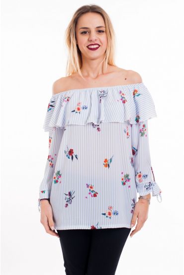 BLOUSE RAYEE SCHOUDERS DENUDEES 5075 BLAUW