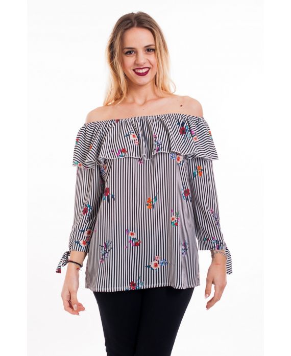 BLOUSE RAYEE SCHOUDERS DENUDEES 5075 ZWART