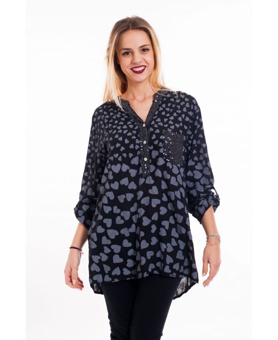 BLUSA DE LENTEJUELAS DE IMPRESIÓN 5091 NEGRO