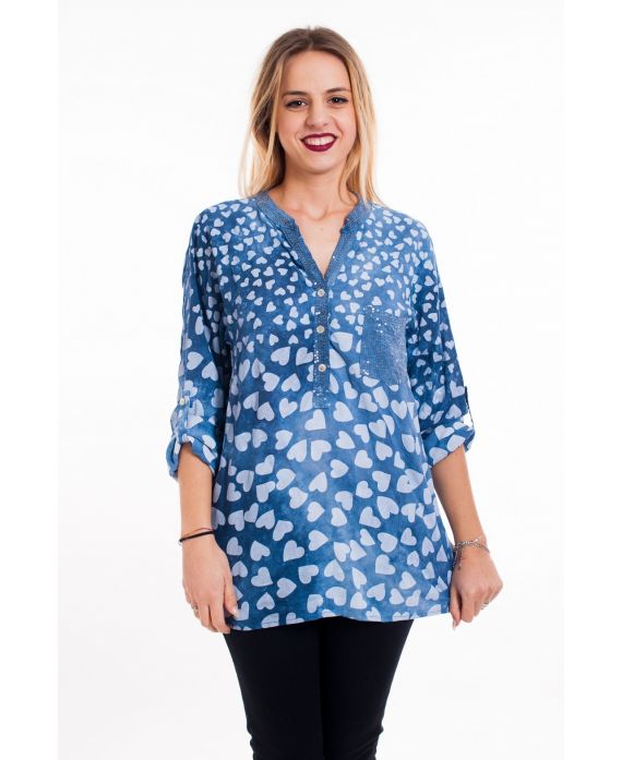 BLUSE GEDRUCKT PAILLETTEN 5091 BLAU