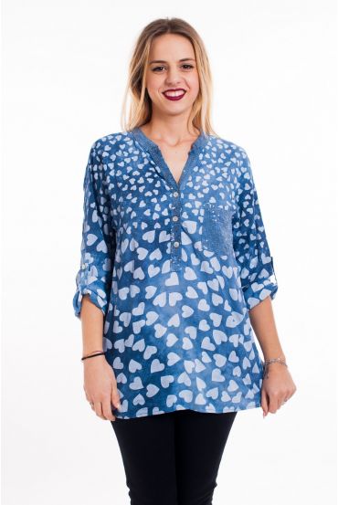 BLUSE GEDRUCKT PAILLETTEN 5091 BLAU