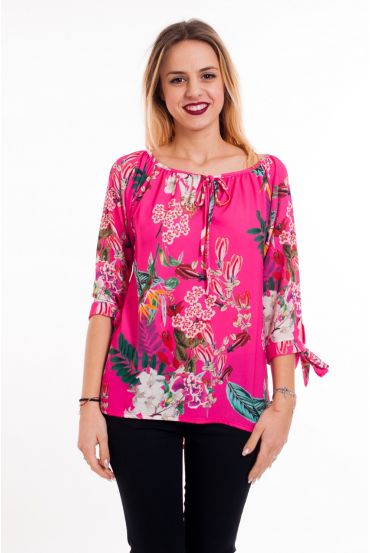 BEDRUCKTE TUNIKA TROPICAL 6001 FUSHIA