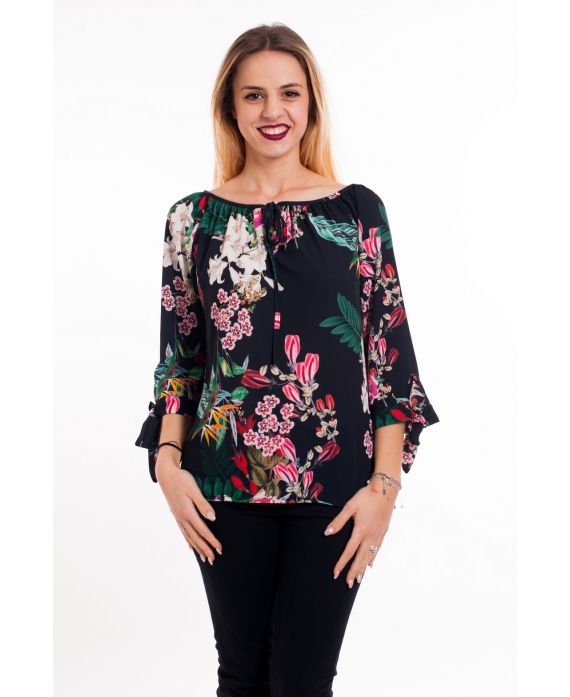 TUNIQUE IMPRIMEE TROPICAL 6001 NOIR