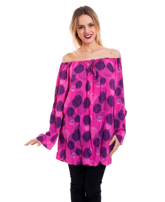 TUNIC PRINTED SHOULDERS DENUDEES 6003 FUSHIA