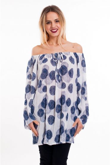 TUNIC PRINTED SHOULDERS DENUDEES 6003 WHITE