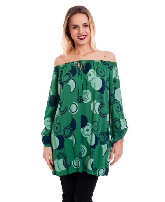 TUNIC PRINTED SHOULDERS DENUDEES 5098 GREEN