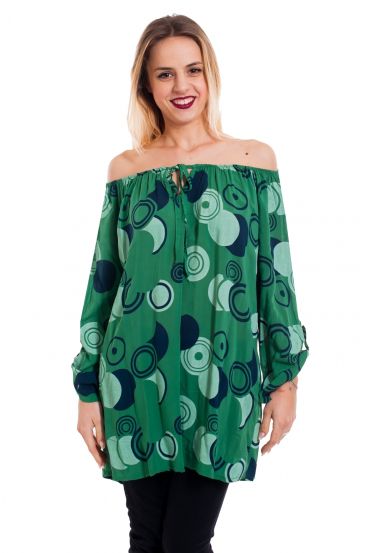 TUNIC PRINTED SHOULDERS DENUDEES 5098 GREEN