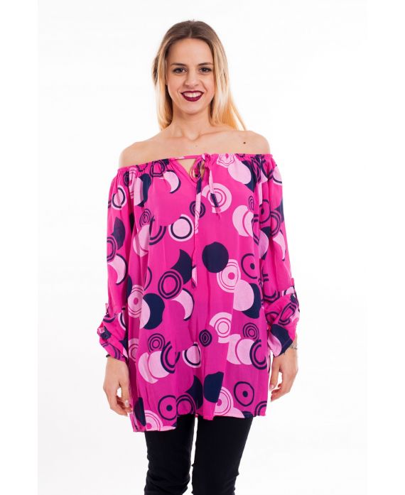 TUNIC PRINTED SHOULDERS DENUDEES 5098 FUSHIA