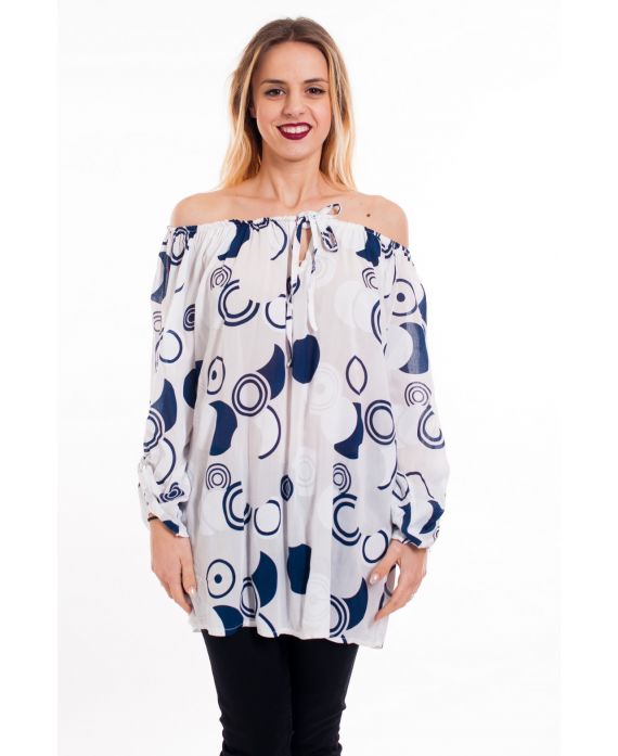 TUNIC PRINTED SHOULDERS DENUDEES 5098 WHITE