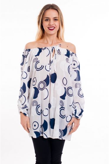 TUNIC PRINTED SHOULDERS DENUDEES 5098 WHITE