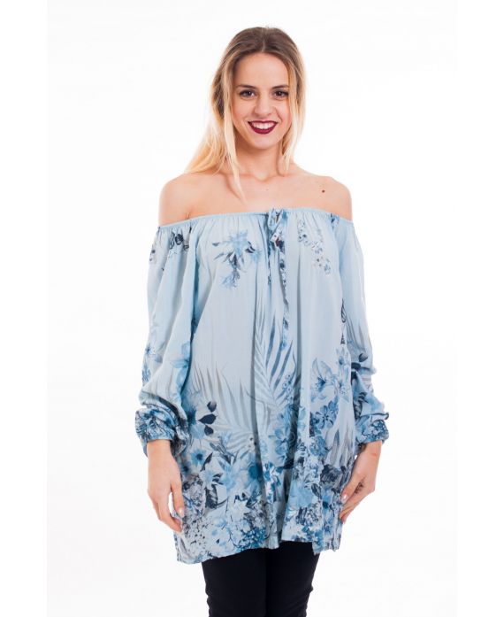 TUNIC PRINTED SHOULDERS DENUDEES 5097'AZUR