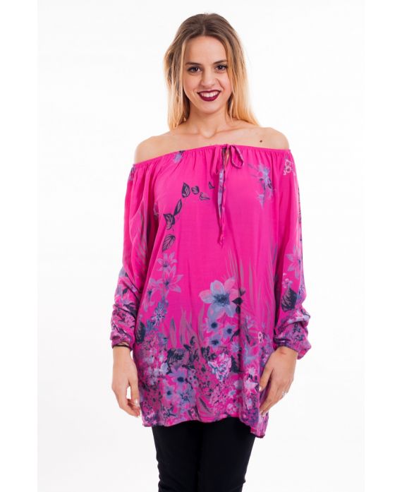 TUNIC PRINTED SHOULDERS DENUDEES 5097 FUSHIA