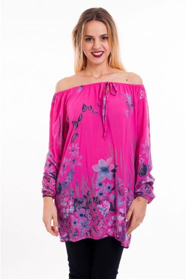 TUNIC PRINTED SHOULDERS DENUDEES 5097 FUSHIA