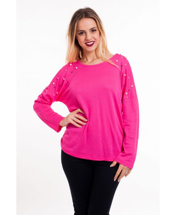 T-SHIRT DI PERLINE POSTERIORE APERTO 6011 FUSHIA