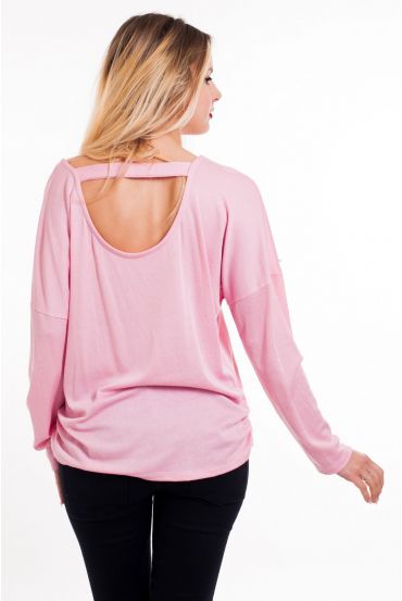 T-SHIRT BEADED OPEN BACK 6011 ROSE