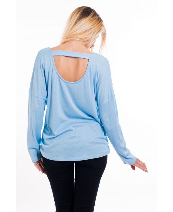 T-SHIRT BEADED OPEN BACK 6011 AZURE BLUE