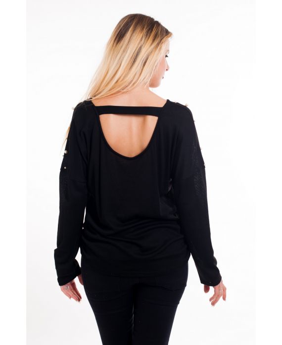 T-SHIRT PERLES DOS OUVERT 6011 NOIR