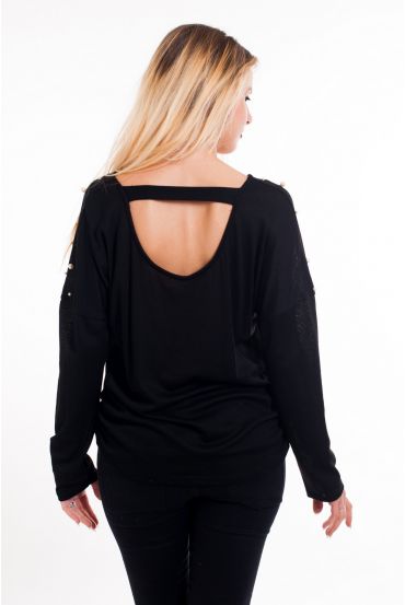 T-SHIRT BEADED OPEN BACK 6011 BLACK