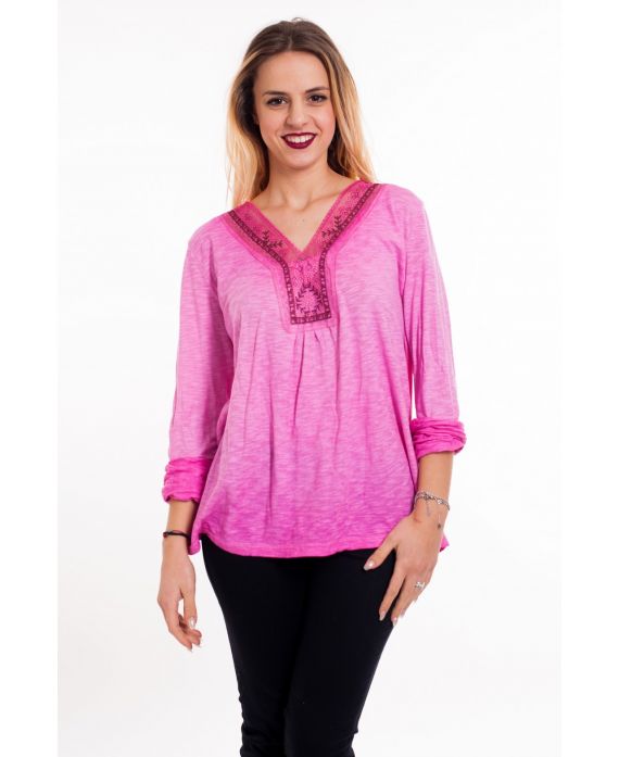 CAMISETA DE CUELLO DE FANTASÍA 6004 FUCSIA