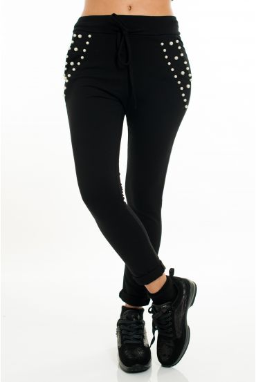 PANTALON POCHES PERLES 5086 NOIR