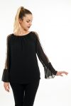 BLOUSE MOUWEN KRALEN 5069 ZWART