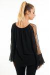 BLOUSE MOUWEN KRALEN 5069 ZWART