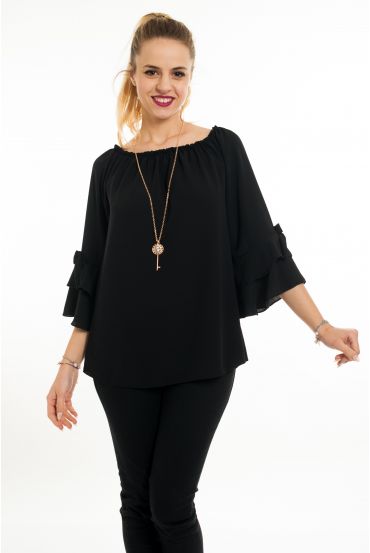 BLOUSE + JUWEEL 5068 ZWART