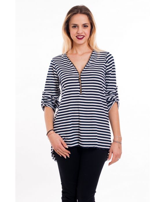 T-SHIRT A RIGHE IN PIZZO 6008 NAVY